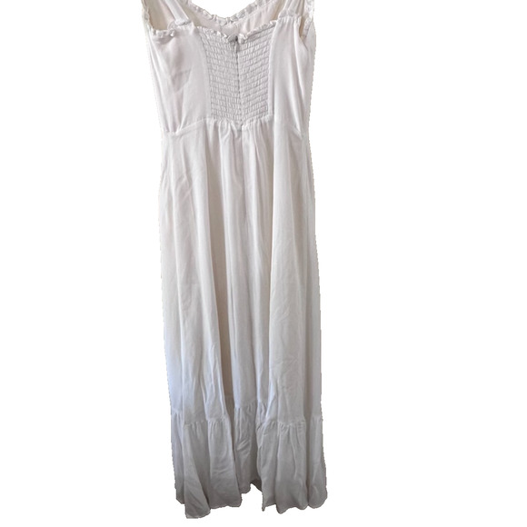 Reformation Adler Ivory Midi Dress Size 0 Tie Strap Smocked Back Ruffle Hem Bust - Picture 7 of 14